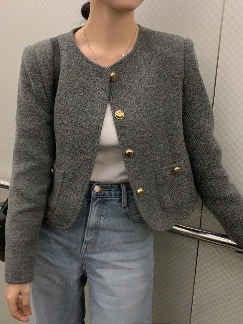 Manteau Long en laine pour femmes, Chic, boutons en métal, coupe ample, pour les déplacements, automne, haute Sensation, vêtements d'extérieur