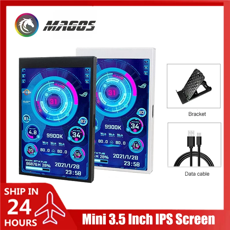 TurningSmart 3.5 Inch IPS Mini Monitor, Secondary Screen CPU GPU RAM Monitoring Display Multi-Themes MOD, USB TYPE-C Free AIDA64