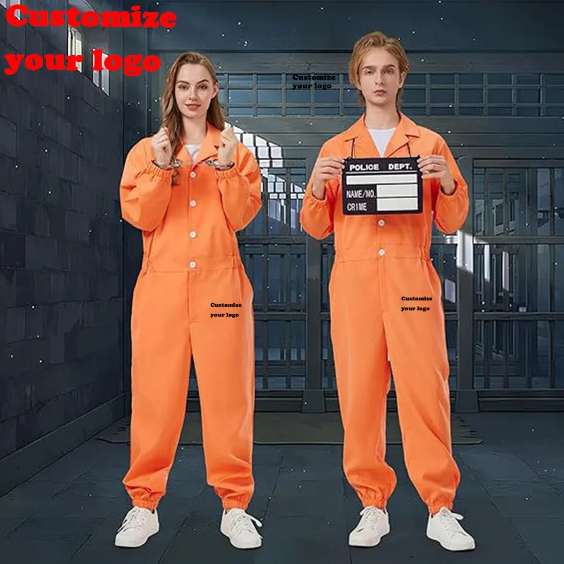 DIY Customize Your Logo Women's Men's Halloween Prisoner Clothing Long Sleeve Work Clothes jumpsuit Prison Prisoner Clothing
