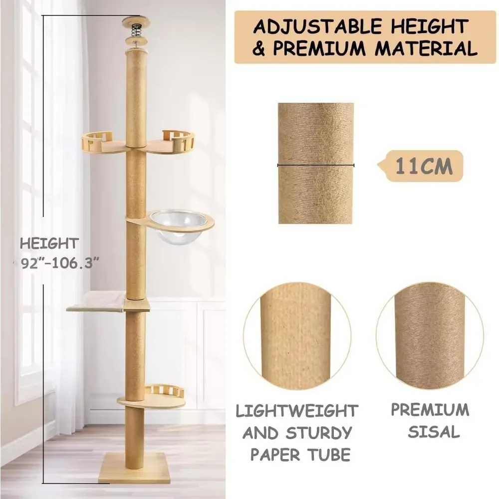 Tall Climbing Tree Accessories for Cats Cat Tower 5-Layer Cat Tree Height Adjustable From Floor to Ceiling Space Capsule Scraper