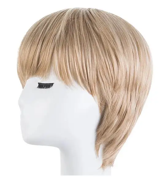 Wig Cosplay rambut palsu pria, sintetis tahan panas serat pendek bergelombang rambut pirang hitam/coklat/merah anggur/coklat muda