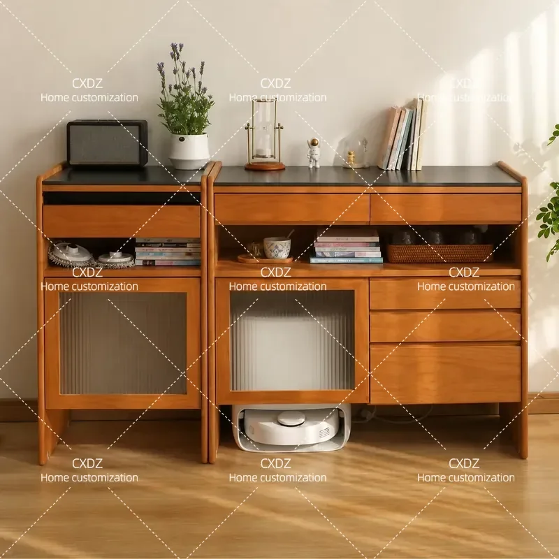 Small Apartment Dining Side Cabinet Robot Vacuum Storage Multi-functional Mid-Century Locker Living Room Solid Wood Water Bar