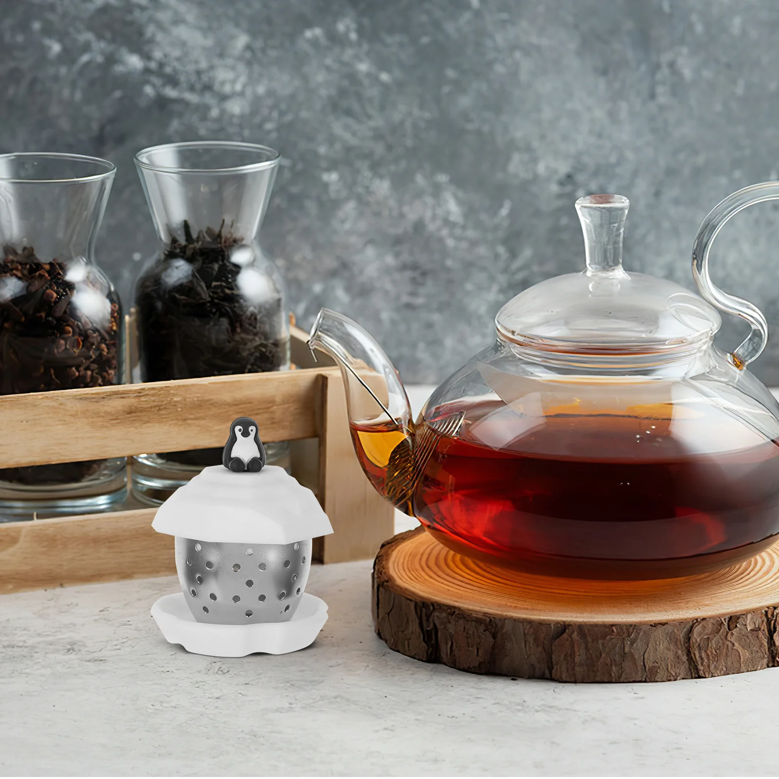 1 قطعة مصفاة شاي البطريق الجميلة آمنة للطعام من السيليكون والفولاذ المقاوم للصدأ فلتر شاي قابل لإعادة الاستخدام لكوب أو إبريق الشاي الإبداعي