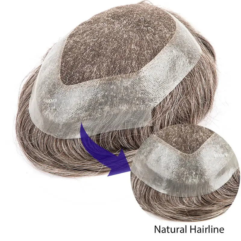 ออสเตรเลียสวิสลูกไม้ Toupee สําหรับชายผม Prosthesis Breathable วิกผมผู้ชายผมมนุษย์ธรรมชาติ Capillary เปลี่ยนระบบ