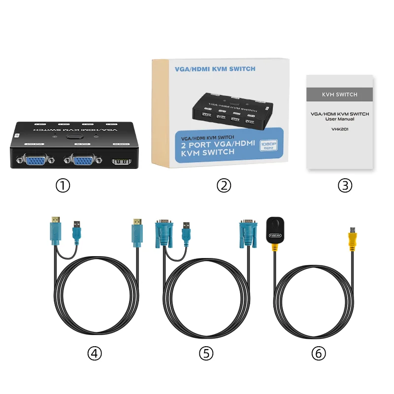 Switch KVM ibrido HDMI VGA combinazione Sharer videoregistratore per Laptop condividi un Set di stampanti per Monitor per Mouse con tastiera 2 In 1 Out