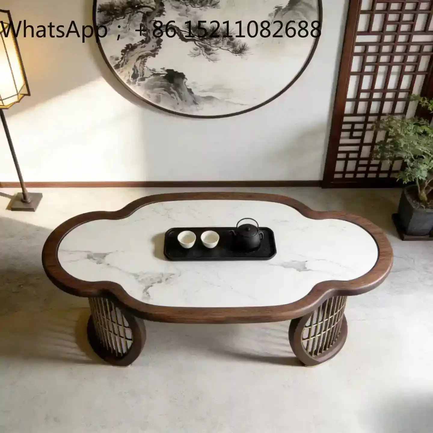 SCY ash wood round coffee table tea room living room household floor-to-ceiling solid wood table