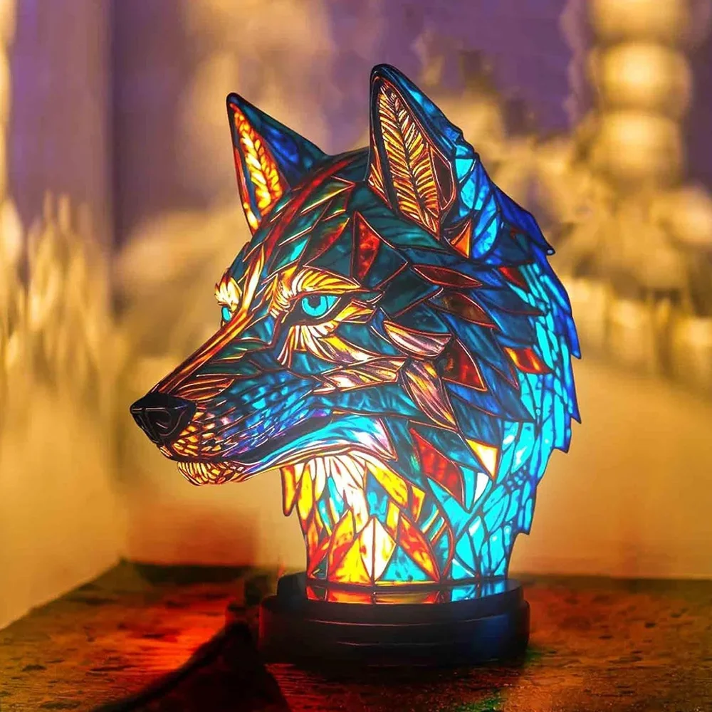 Animal Resin Table Lamp Series Wolf Elephant Bedside Night Light Home Ornament for Living Room Bedroom Office Home Decorations