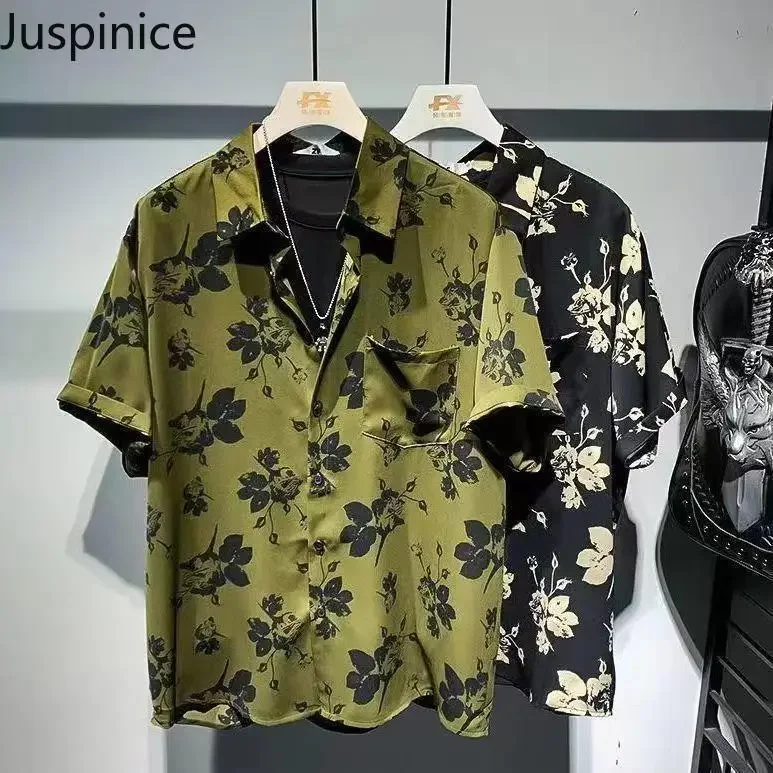 

Summer Retro Large Size Short-sleeved Shirt Men's Printed Personalized Loose Casual Handsome Shirts Men Tops Male Clothes