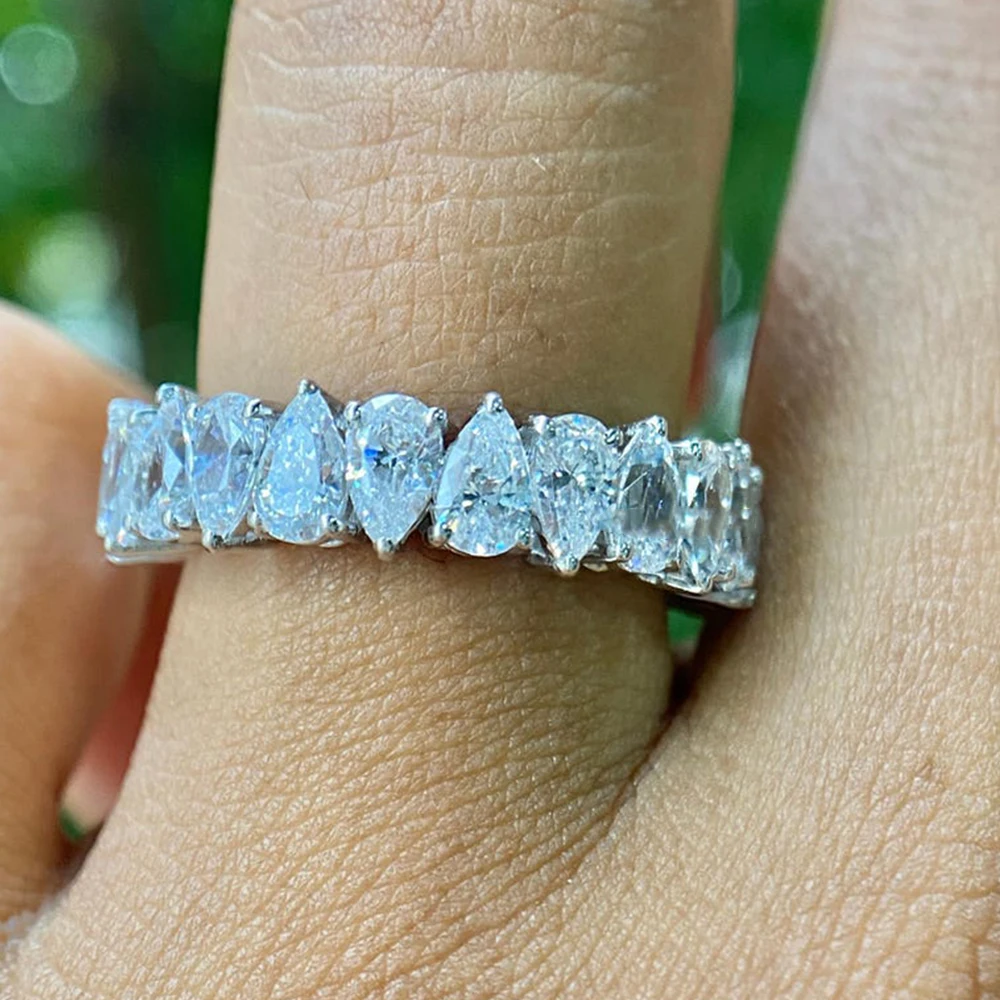 3x5mm Pear‑Cut Full‑Eternity Moissanite Ring for Women, Certified 925 Sterling‑Silver Stacking Band, Ideal for Proposal & Wedding Occasions, Fine Jewelry Gift for Her