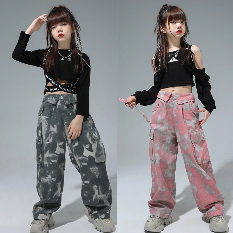 

2023 Jazz Modern Dance Costumes For Kids Crop Tops Camouflage Pants Suit Girls Hip Hop Dance Performance Stage Clothes DQS14998