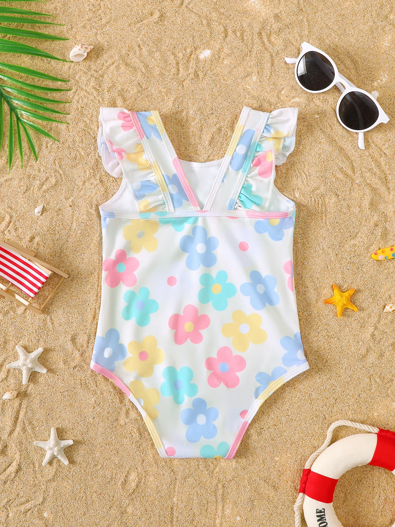 Baby Girl Summer Floral Print Ruffle Edge Sleeveless One-Piece Swimsuit Infant Swimwear Comfortable Soft Fabric Baby Doll Suit
