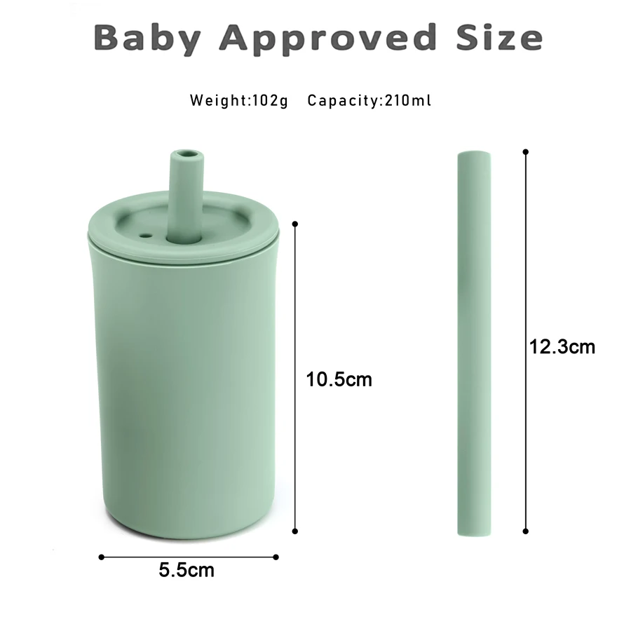 1PC Silicone Baby Cups Snack Water Bottles Feeding Learning Sets For Baby Food Grade Portable Cup Straight Straw Water Bottle