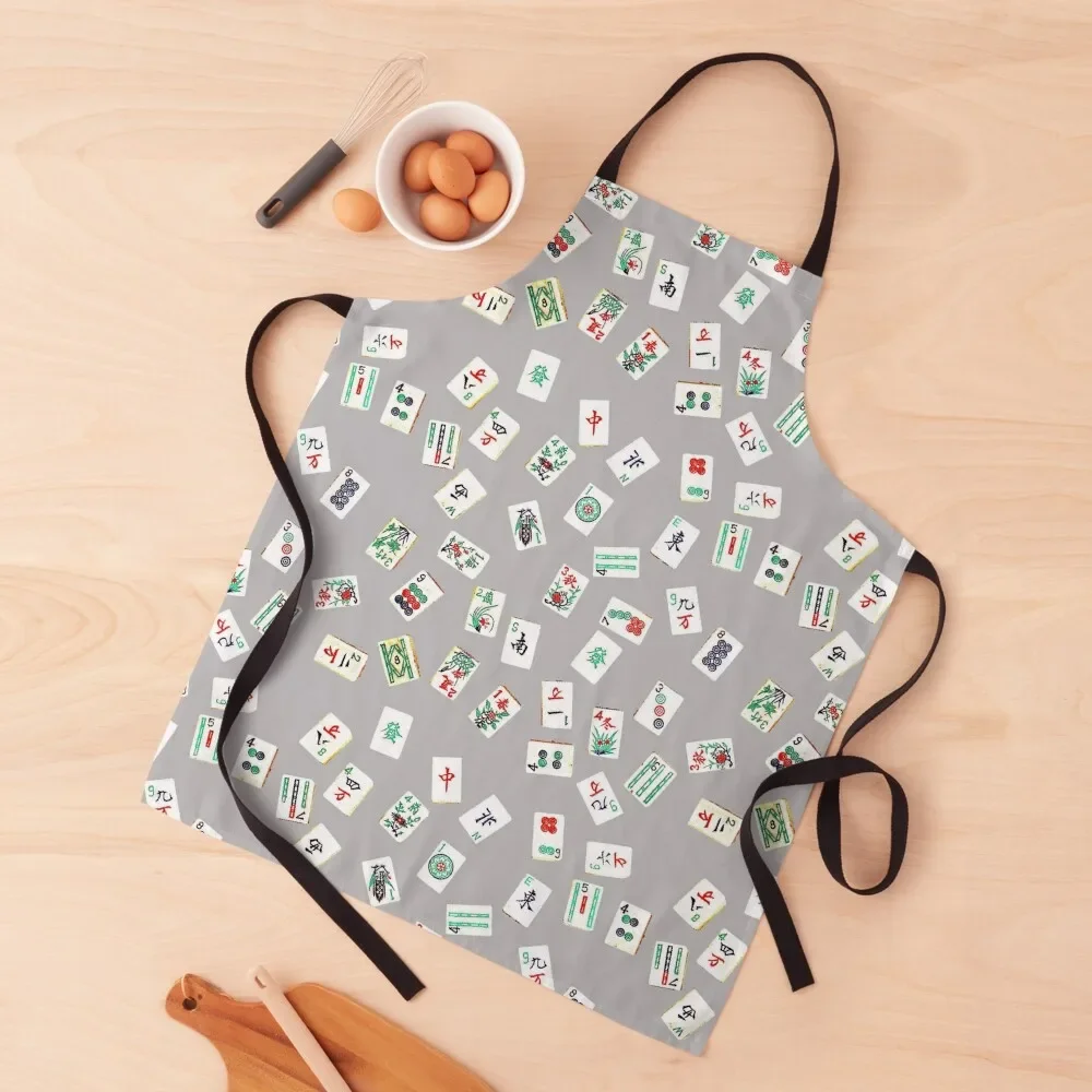 

mah jongg tiles soft gray Apron Woman Work Cooking Apron