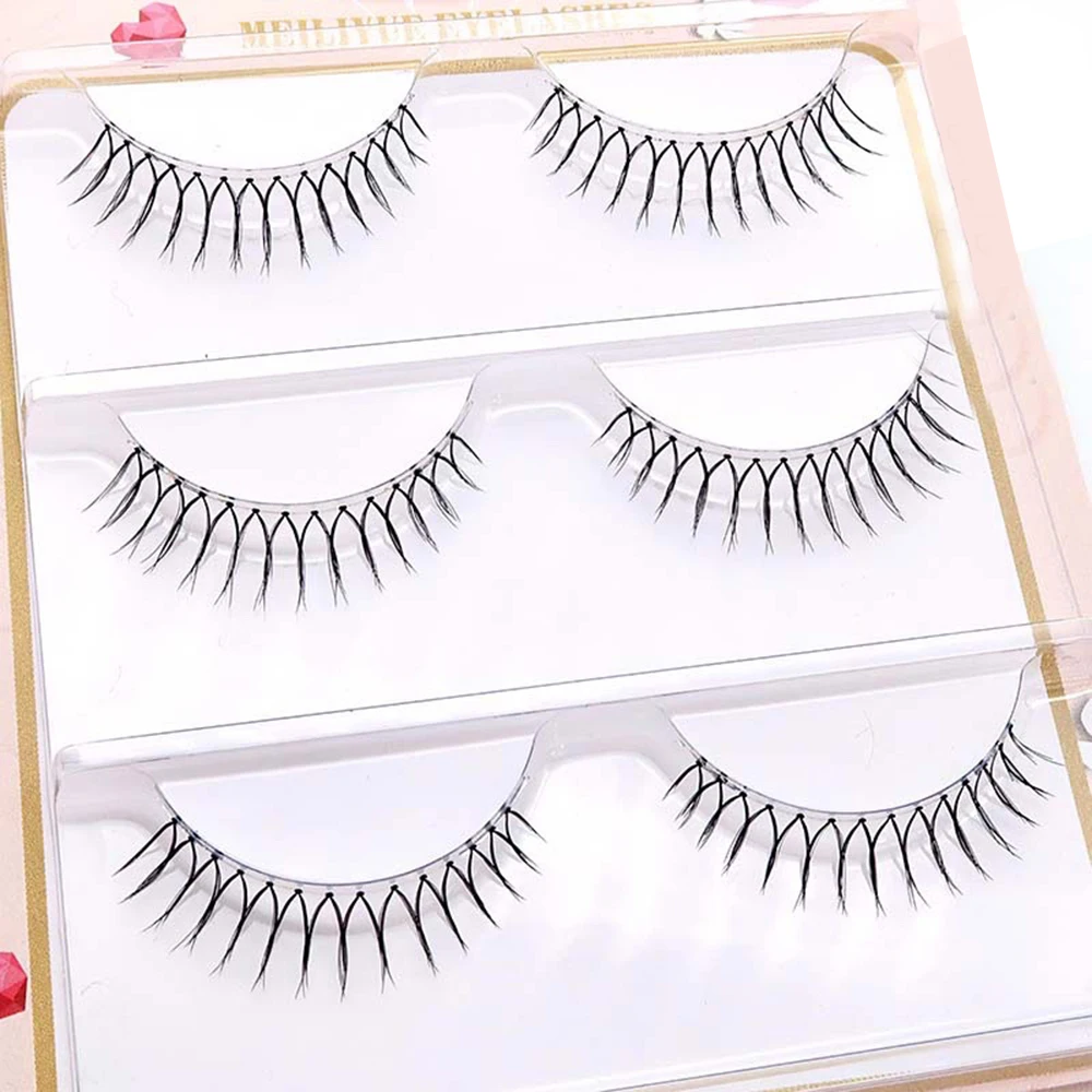 3 Pairs Korean False Eyelashes U Shaped Lashes Extension Makeup Tool Soft Natural Thin Transparent Stem Cross Fake Eyelashes