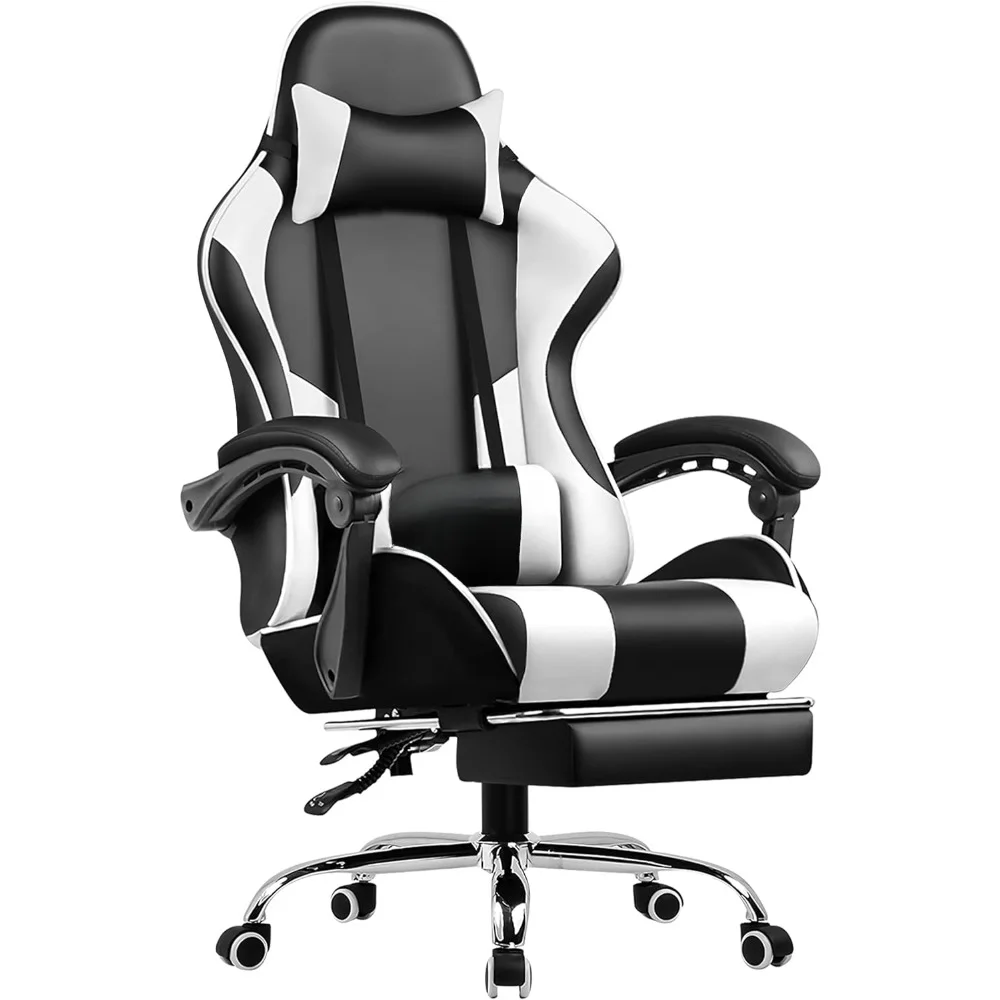 Gaming Chair, Computer Chair with Footrest and Lumbar Support, Height Adjustable Game Chair with 360°-Swivel Seat