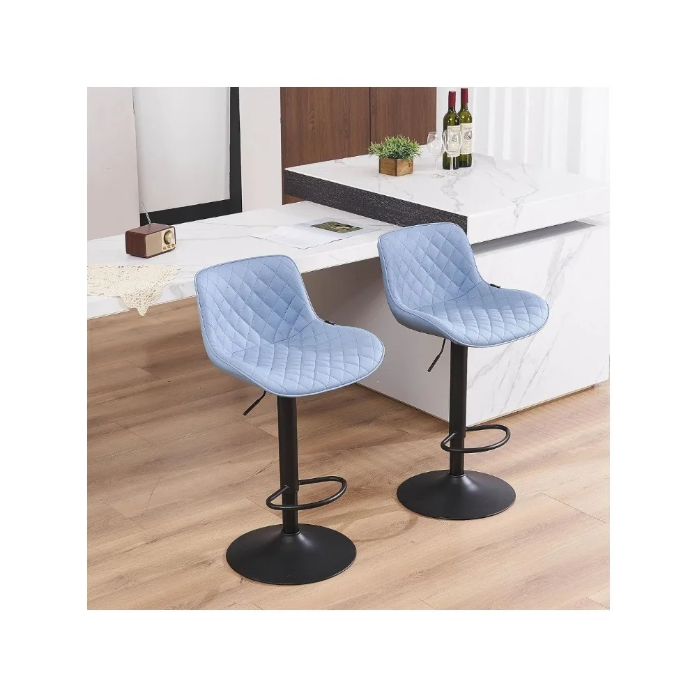 

YOUTASTE Blue Bar Stools Set of 2 Mid Century Modern Counter Height Bar Stool PU Leather Diamond Padded Barstools