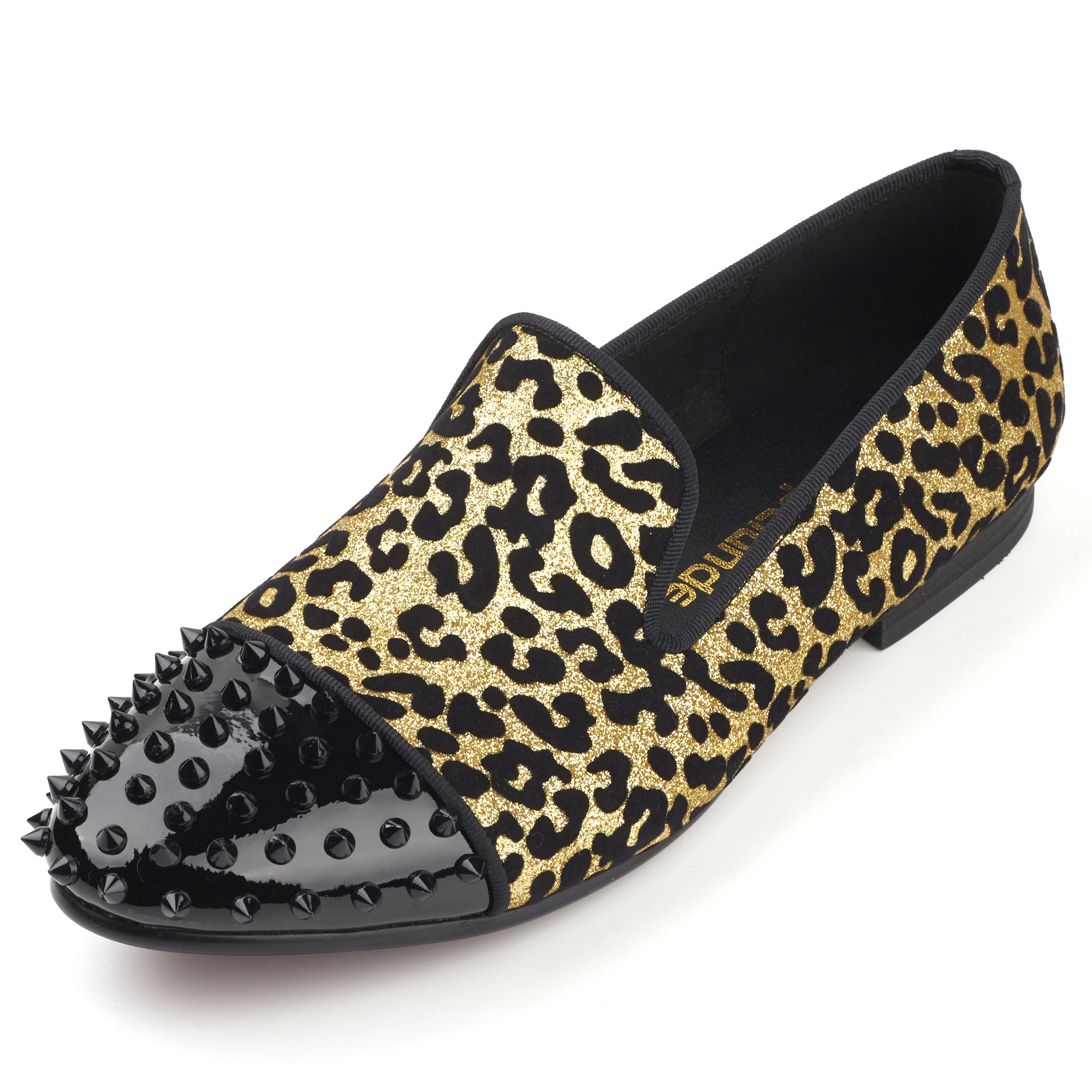 

Harpelunde Leopard Print Dress Shoes Spikes Cap Toe Glittler Prom Tuxedo Loafer Sequin