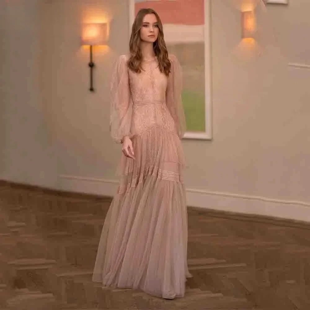 

Formal Lace Long Sleeves Bespoke Occasion Gown Evening Dresses Prom Pastrol Unisex Jersey Retro Dubai Saudi Arabic Customized