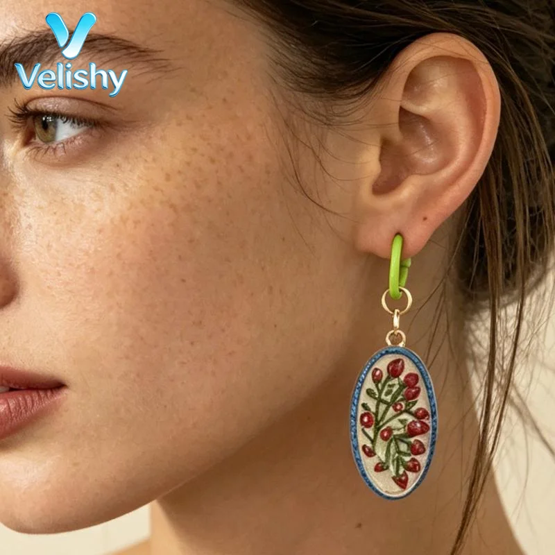 Vintage Drop Oil Palm Tree Flower Earrings Creative Alloy Anti-rust Jewelry Gift for Female Friends