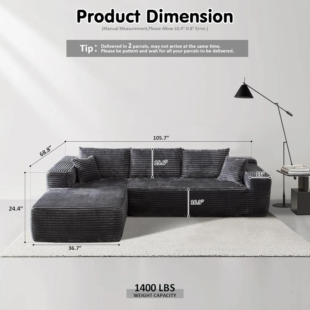 Sectional Couch with L-Shape Chaise,Modern Modular Sofa with Deep Seat, Upholstered Couches for Living Room Bedroom，104