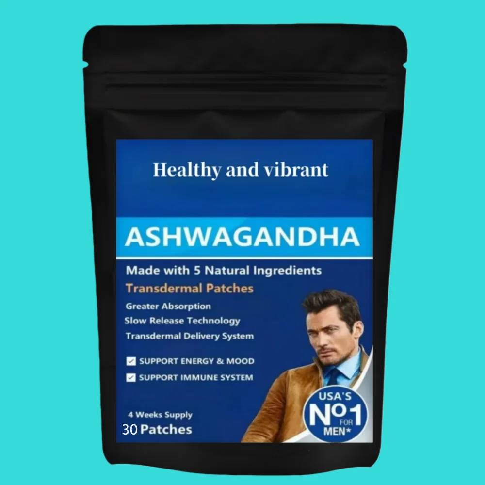 

Трансмические патчи Ashwagandha. Комбинированный с куркумой, имбирем, черным перцем и родиолом. Дополнение для поддержки настроения и силы