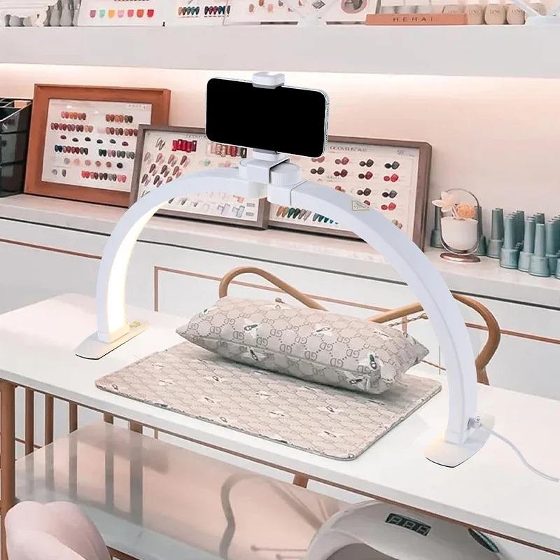 Half Moon Nail Desk Lamp 3000-6500K Folded LED Arch Manicure Desktop Light Crescent Beauty Salon Fill Lighting With Phone Clip