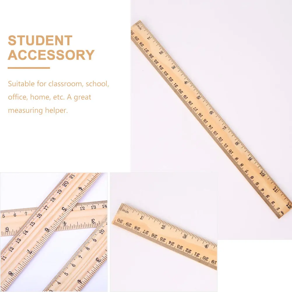 

12Pcs 30cm Wooden Straight Rulers | Single-Side Double Scale Student Rulers for School, Office & Household Use