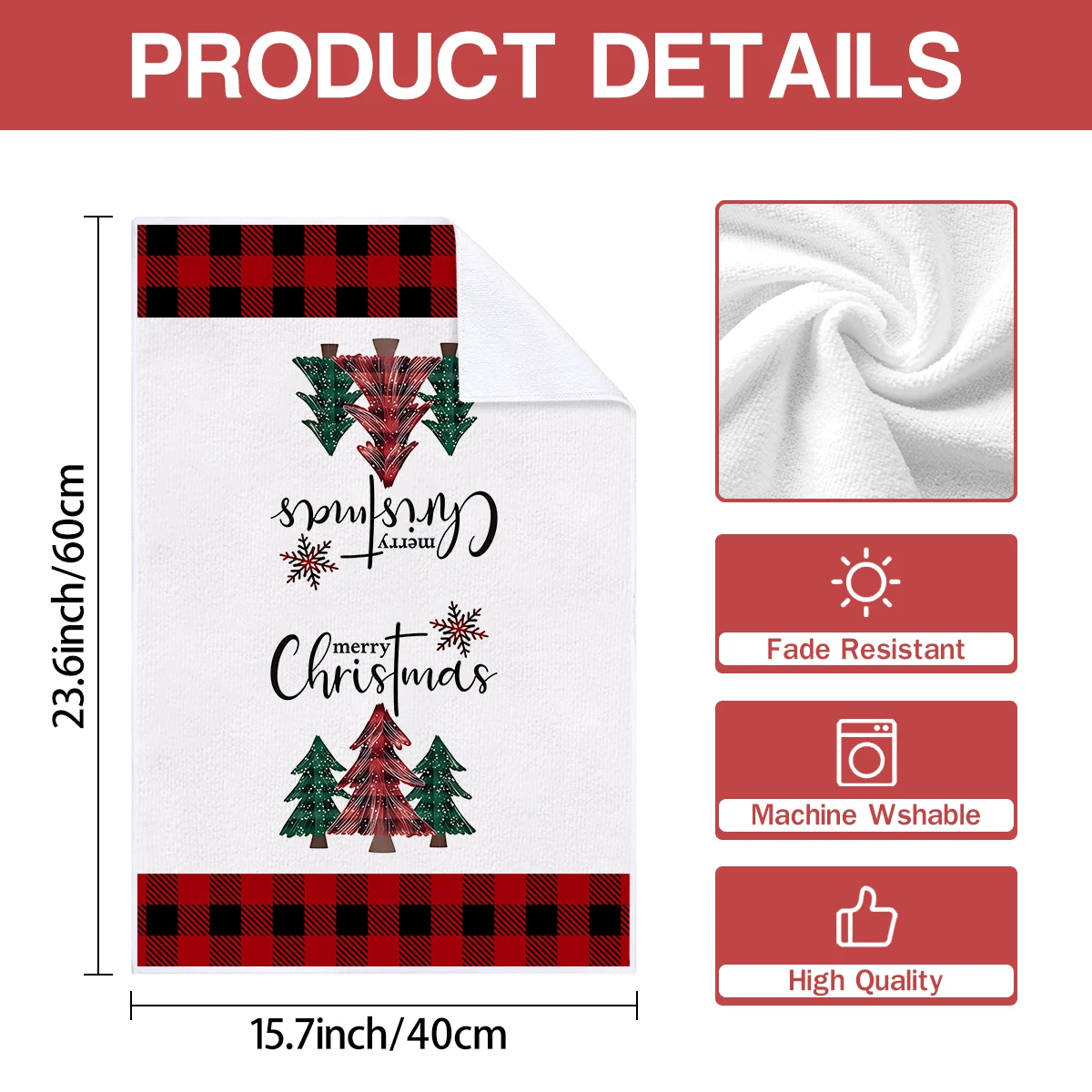 2pcs Christmas Tree Farm Kitchen Towels, Buffalo Plaid Napkins, Soft and Comfortable, Multi functional Towels,