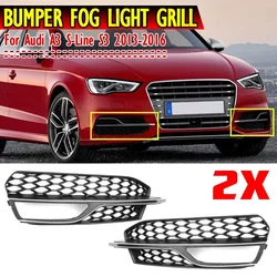 Left Right Front Bumper Fog Light Grill w/ Chrome Honeycomb Mesh Trim Grille For Audi A3 S-Line S3 2013-2016 8V3807681 8V3807682