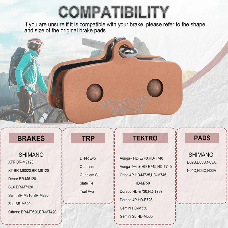 BUCKLOS Sintered-Metal MTB Brake Pads for D02S N03A Bicycle Hydraulic Disc Brake Pads Metallic Bike Brake Pad Mountain Bike Part