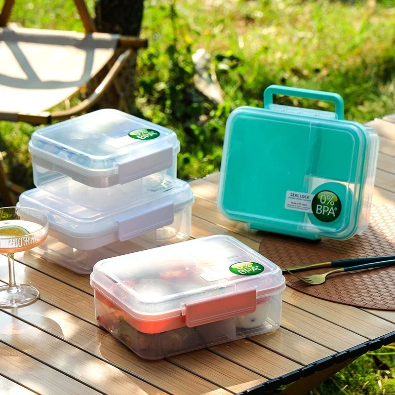 1250/1650ml Portable Double Layer Lunch Box Simple Divided Bento Box Outdoor Student Bento Containers Fruit Salad Picnic Box