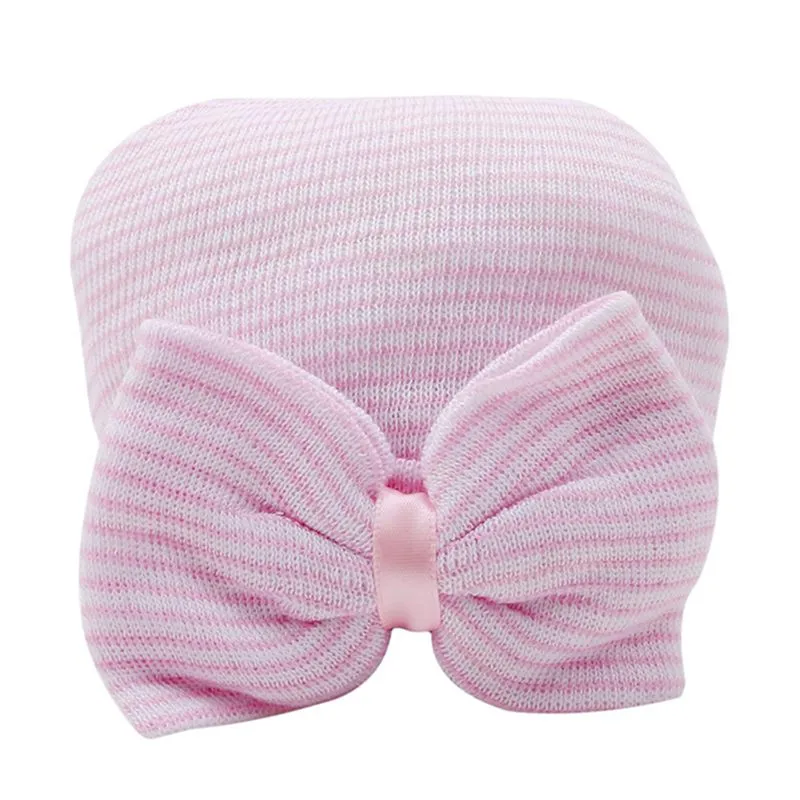 Baby Hat Cute Big Bow Striped 0-3 Months Newborn Products Winter Warm Soft Comfortable Photography Props Baby Hooded Cap