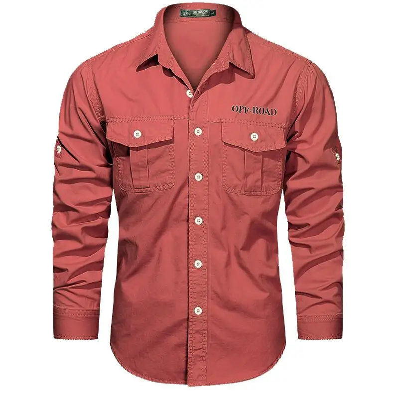 New Spring Men Outdoor Cargo Shirts Male Casual Multi-pocket Tooling Shirts High Quality Cotton Man Solid Long-sleeved Shirts