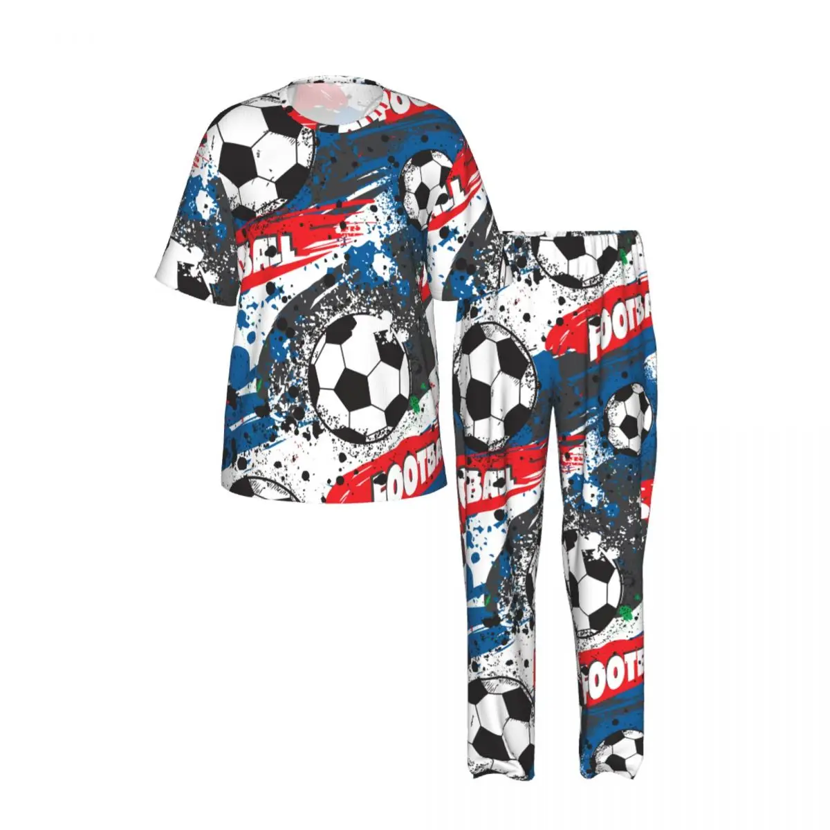 Men's short-sleeved pajamas two-piece trousers France Football Championship With Ball And France Flag home wear suit sleepwear view 2