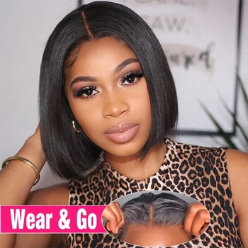 Giy ve Git 13x4 Düz Bob Dantel Ön Peruk Kadınlar Için Tutkalsız İnsan Saç Peruk Hazır İnsan Saç Peruk Ön Kesim Hiçbir Dantel 180%