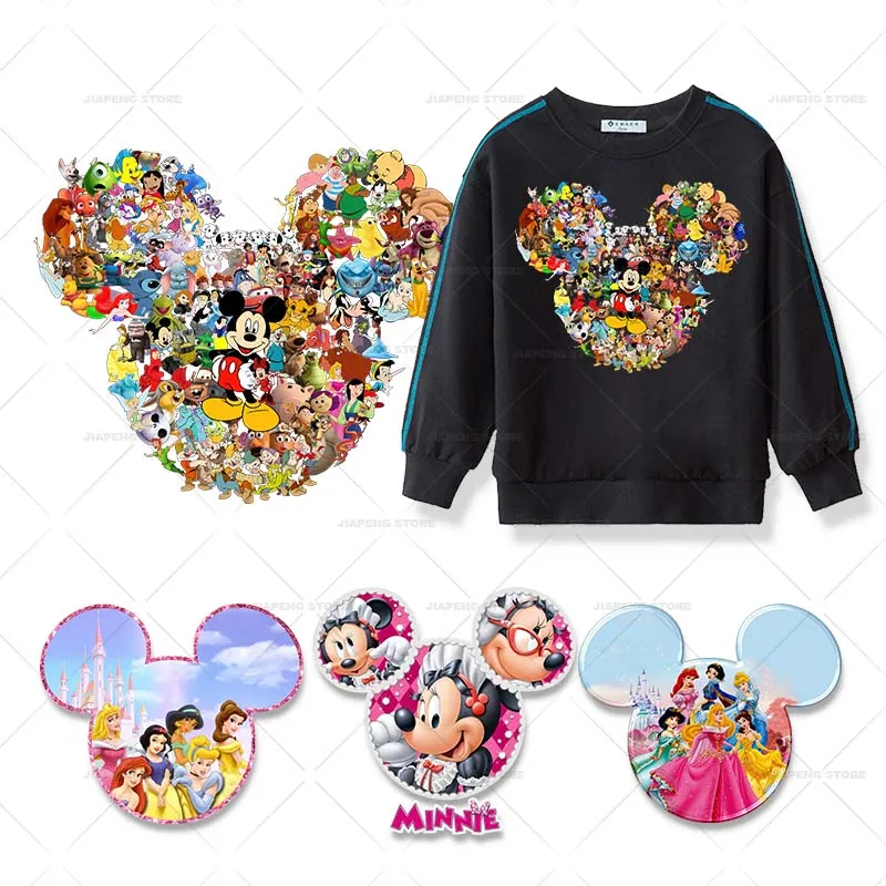 Pegatinas con logotipo de Mickey Mouse para ropa, parches con estampado de princesa Disney, transferencia de planchado para ropa de mujer, apliques