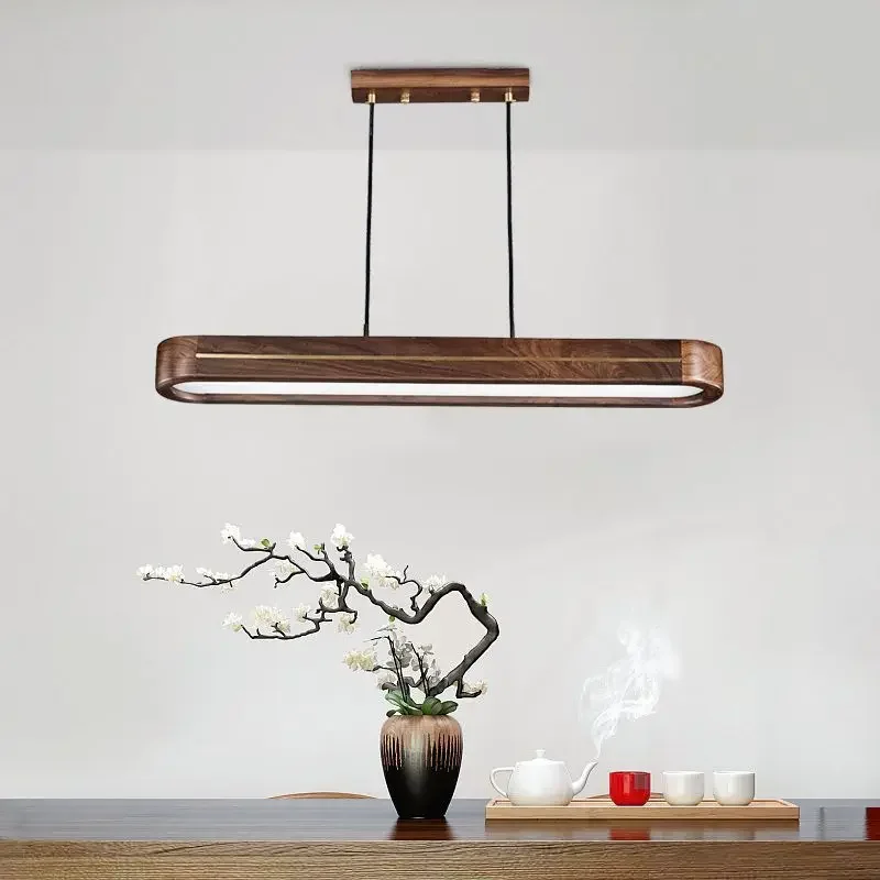 New Chinese Restaurant Zen Landscape Tea Room Pendant Bar Dining Room Dining Table Walnut Simple Strip Lamp