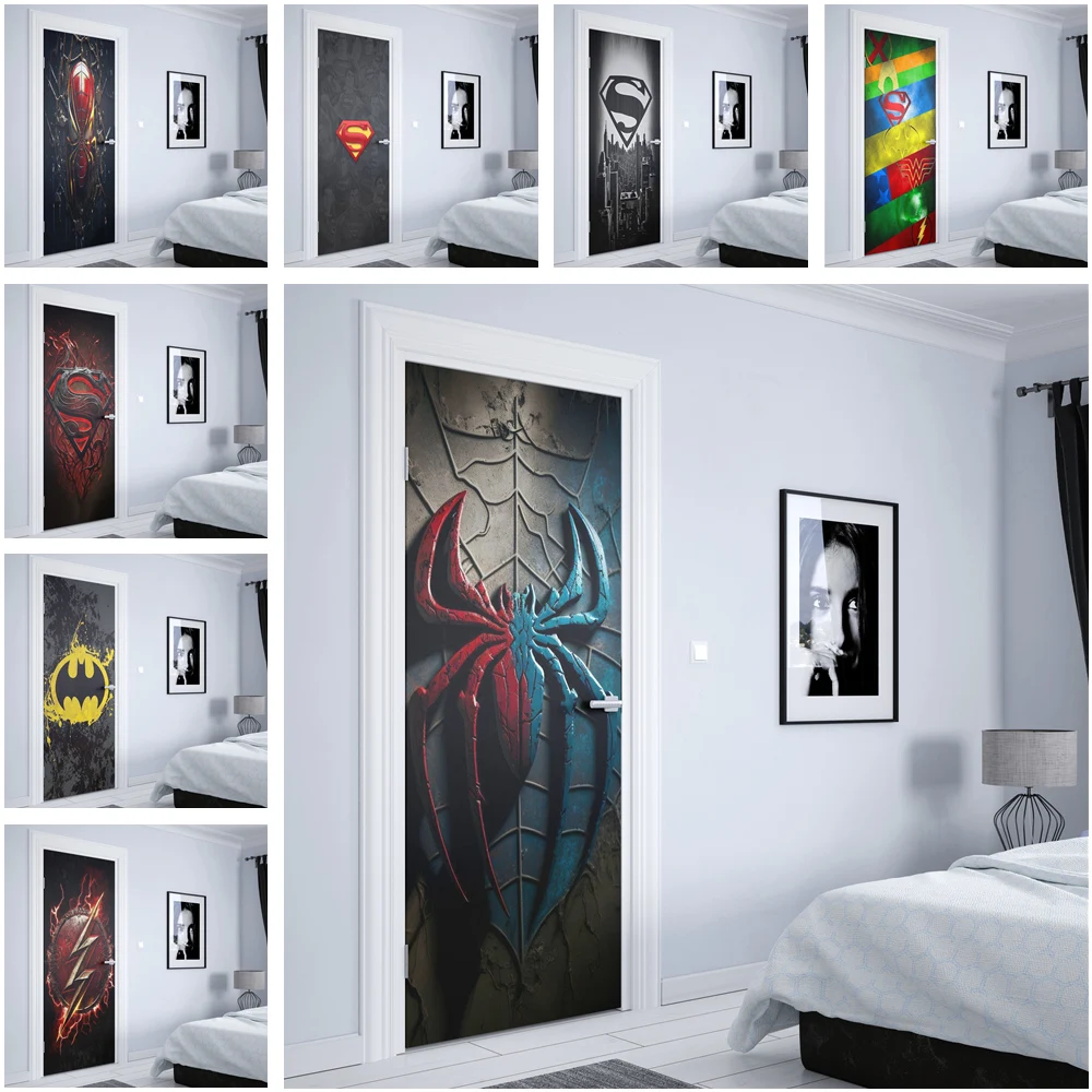 DC Super Heroes Spider-Man Superman Comics Door Stickers Home Decoration Boys Room HD Printing Wall Stickers Decoration Gifts