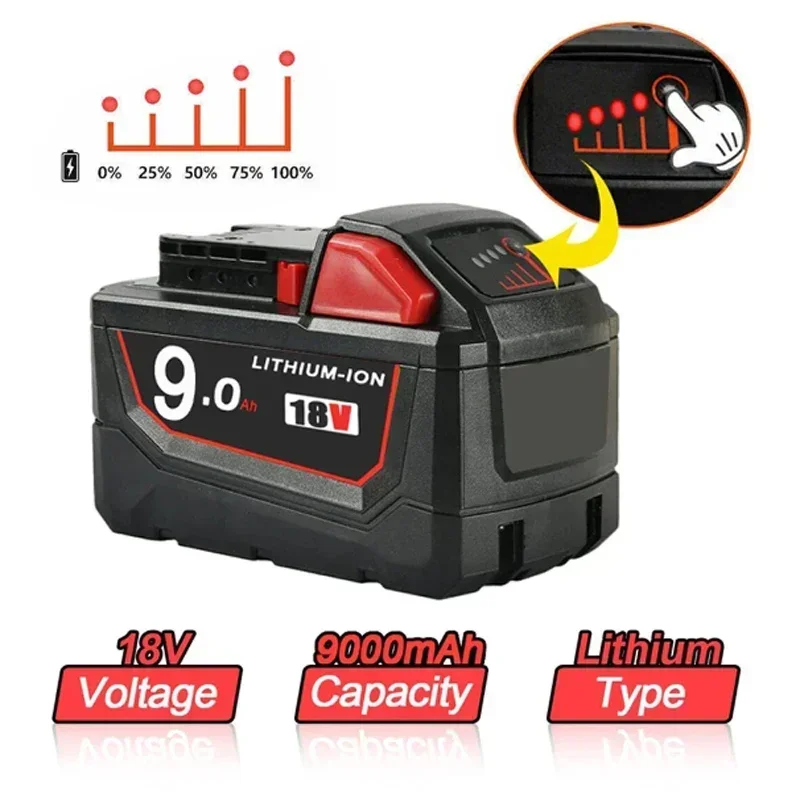 

For Milwaukee M18 Battery 18V 6.0Ah 9.0Ah Replacement Lithium Battery for Milwaukee M18 48-11-1815 48-11-1850 2604-22 Battery