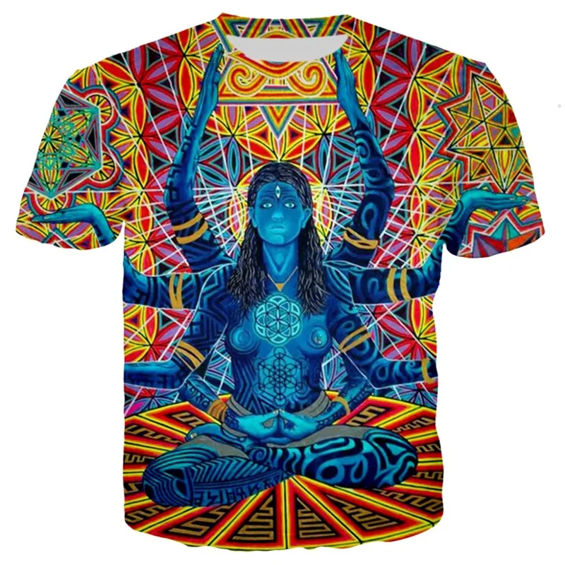 3D Printed Indian Psychedelic T-Shirt For Men Retro Ethnic Buddha Pattern Tees Summer Loose Round Neck Top Short Sleeve T Shirts