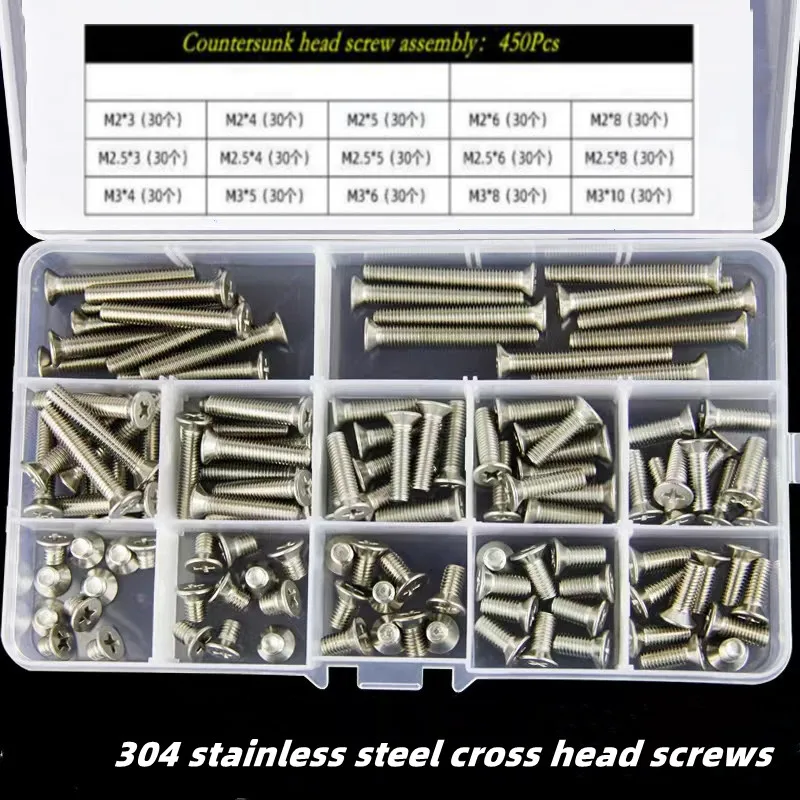 

450/650/720Pcs M1.4M1.7M2M2.5M3 304 Stainless Steel Mini Micro Cross Countersunk Head Screw Combination Laptop Screws Kit Box