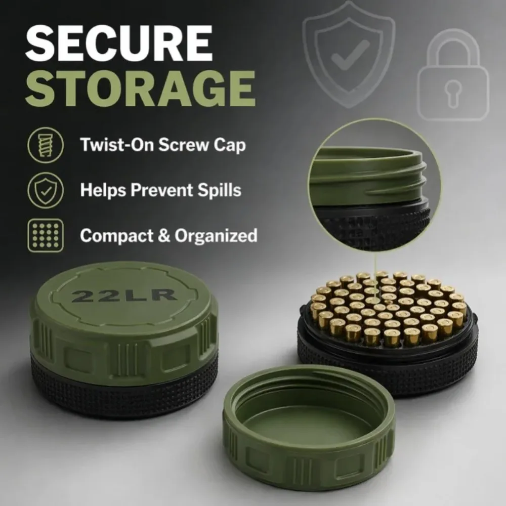 Ammunition Mini 22LR Storage Box 3D Printing Pocket Size Fits 50 Rounds Secure Screw Lid Durable Case for Small Caliber Rounds