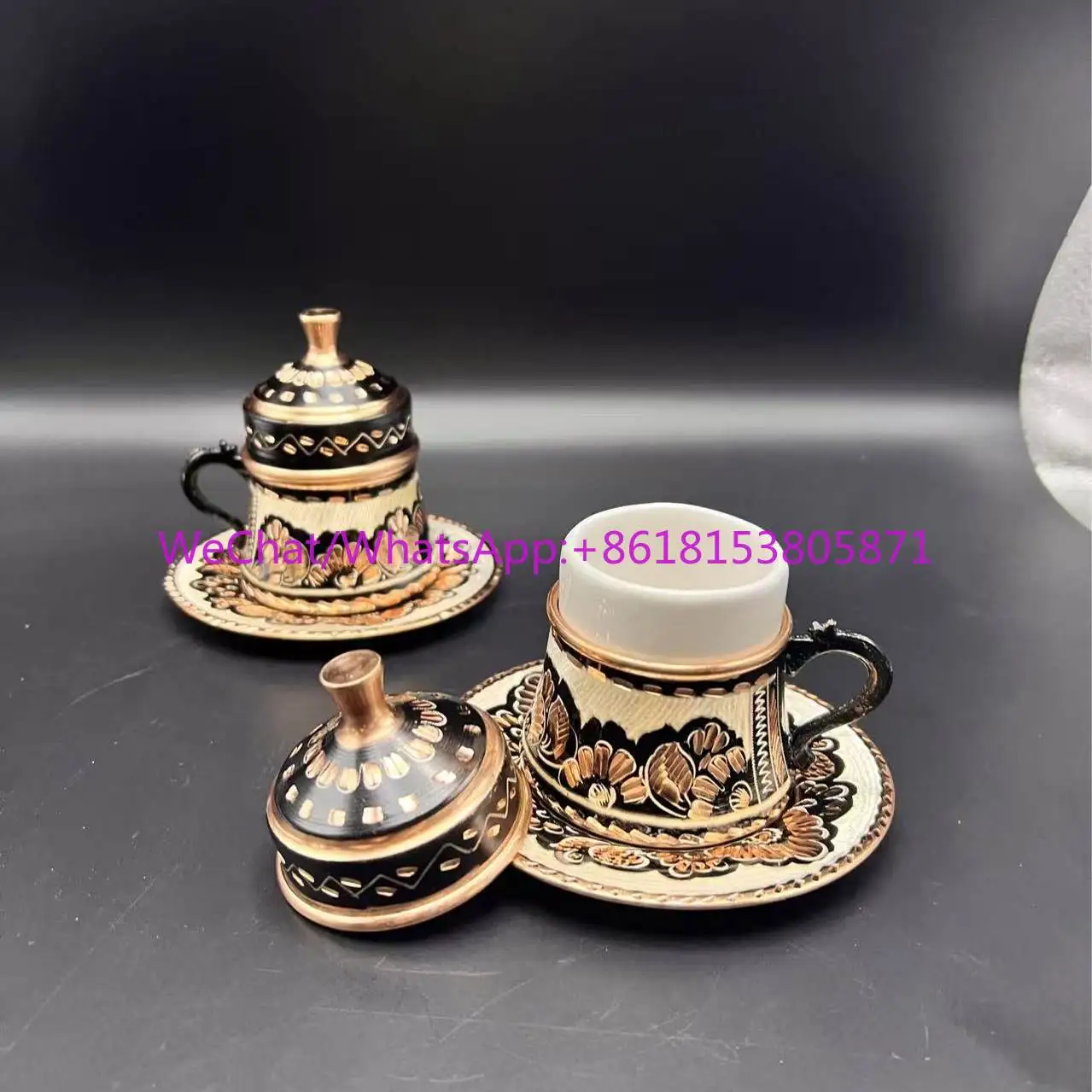 Black gold hand-carved painted copper coffee cup, special teacup, advanced European style