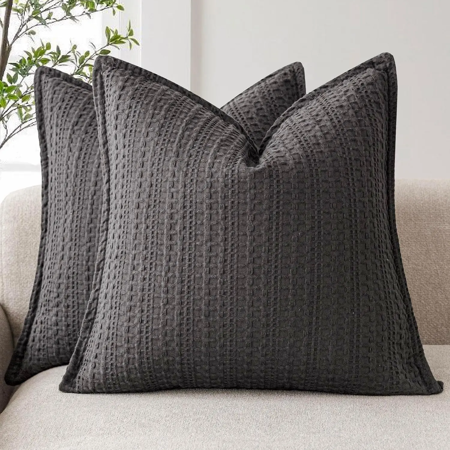 

Set Of 2 Decorative Cotton Waffle Weave Throw Pillow Covers Euro Shams Cushion Covers Accent European Pillowcase For Bed Couch