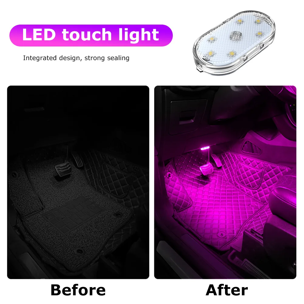 

1SET Car LED Touch Lights USB Charging Car Interior Lights Mini Car Roof Ceiling Lamp Reading Ambient Light Auto Accessories