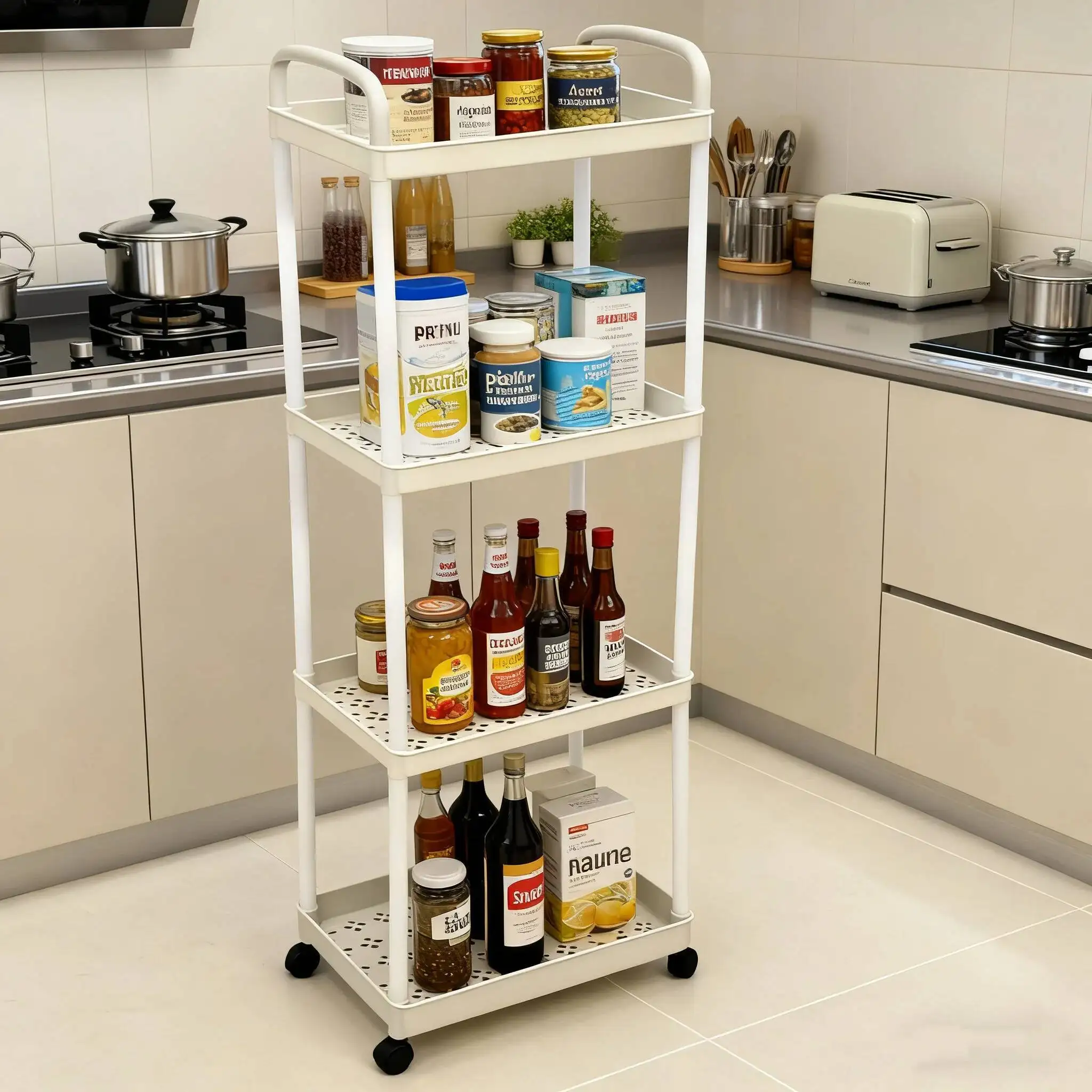 3/4-Tier Cart,Multifunction Utility Rolling Kitchen Storage Organizer,Mobile Sheing Unit Cart With Wheels For Bat