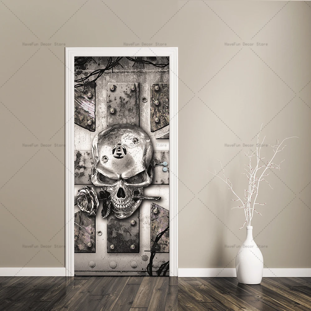 Black and White Door Stickers Ancient Architectural Poster Matte Film Is Tear Off PVC Waterproof Home Decoration Door Stickers