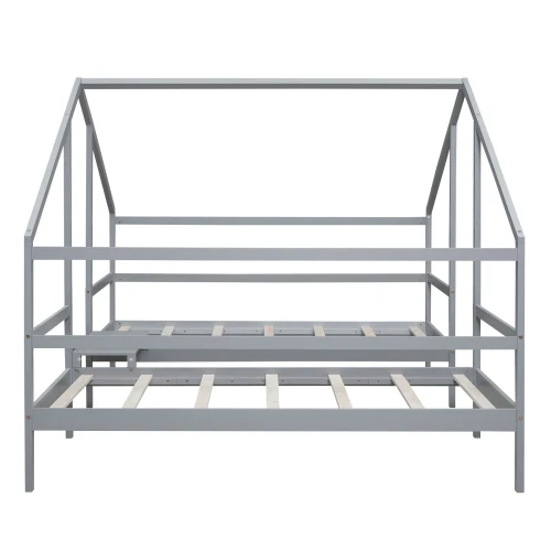 *Durable Modern Convertible Solid Wood Full Size Triangular House Bed Built-In Table Park Outdoor School Bedroom