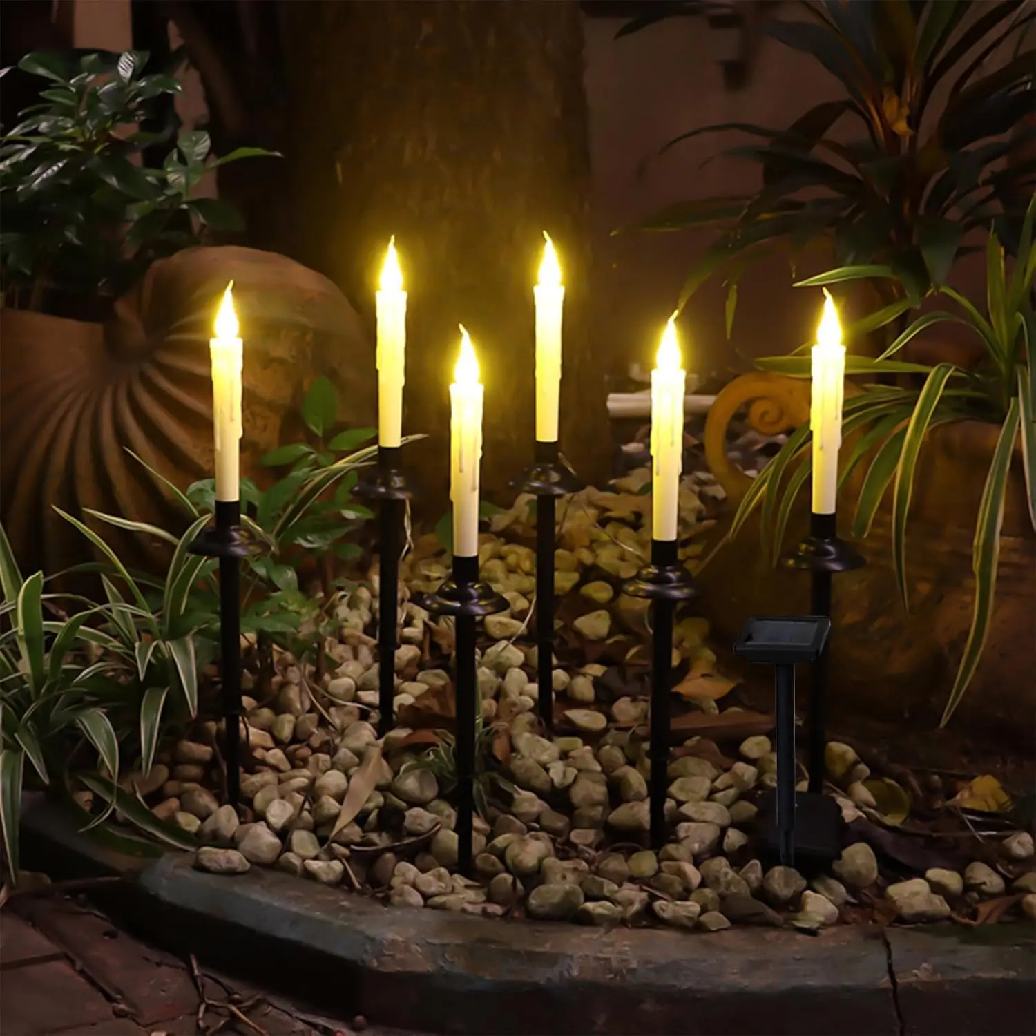 

1 Set 6 Solar Candle Lights Ground Plug Lights Garden Decoration Lamp Christmas Lights for Outside Patio Table Windows Decor