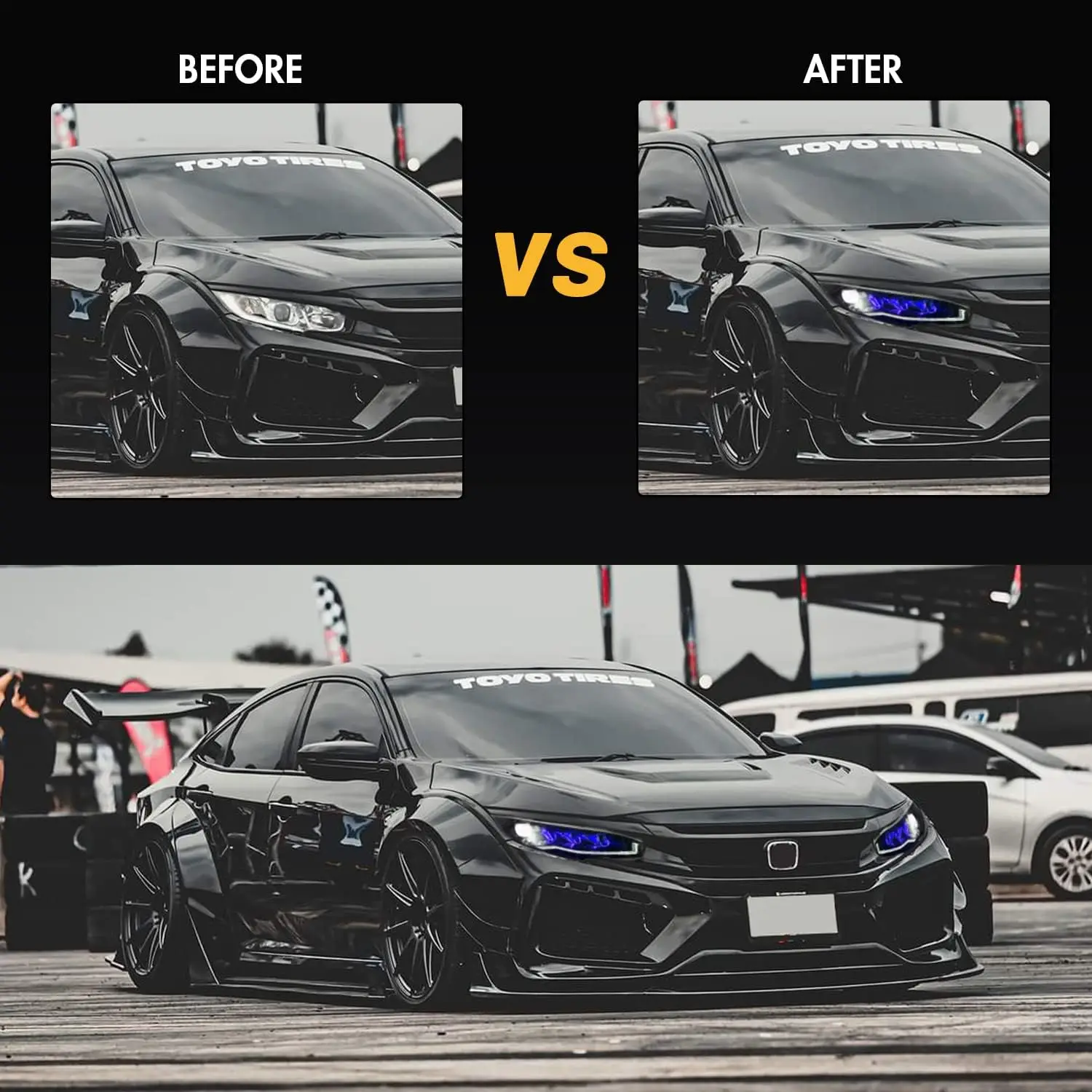 RGB Headlights for Honda Civic 10th Gen 2016-2021 Sedan Hatchback Si Type R Touring Sport EX EX-L LX Sequential Custom Replaceme